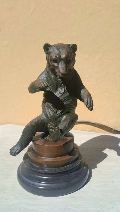 Vintage Bronze bear seated on marble plinth