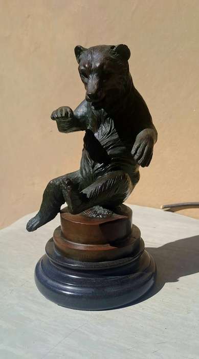 Vintage Bronze bear seated on marble plinth