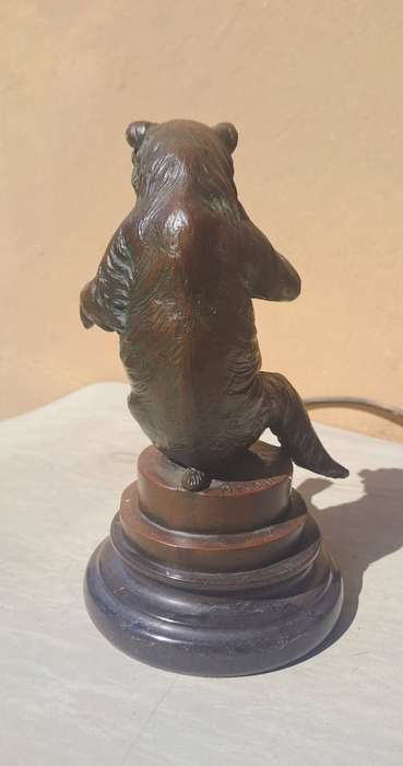 Vintage Bronze bear seated on marble plinth