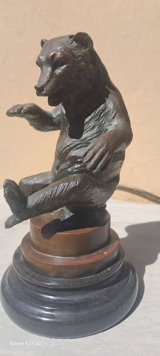 Vintage Bronze bear seated on marble plinth