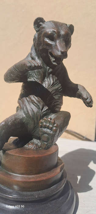 Vintage Bronze bear seated on marble plinth