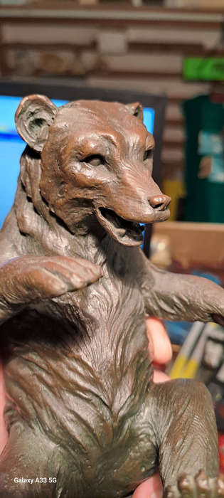 Vintage Bronze bear seated on marble plinth