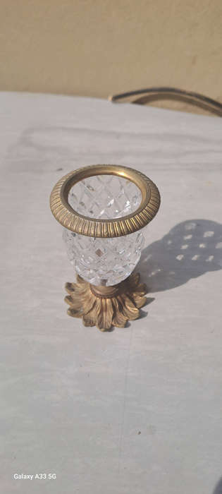 Vintage French crystal and brass cigarette holder