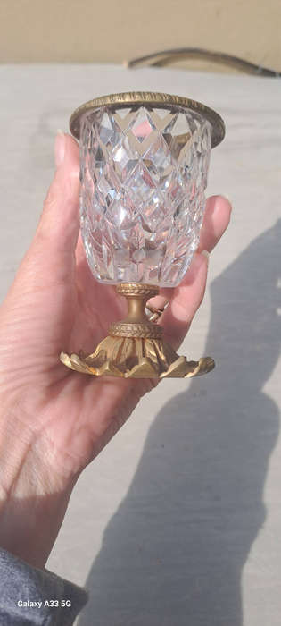 Vintage French crystal and brass cigarette holder