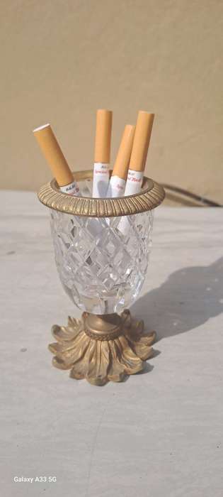 Vintage French crystal and brass cigarette holder