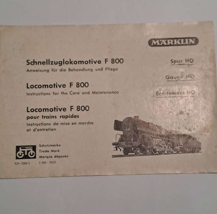 original Marklin  HO instruction booklet care and maintenance of F800 locomotive