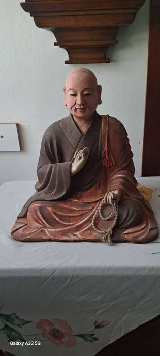 LARGE Antique Japanese Wooden Kobo Daishi Kukai ( )  Statue  very very rear