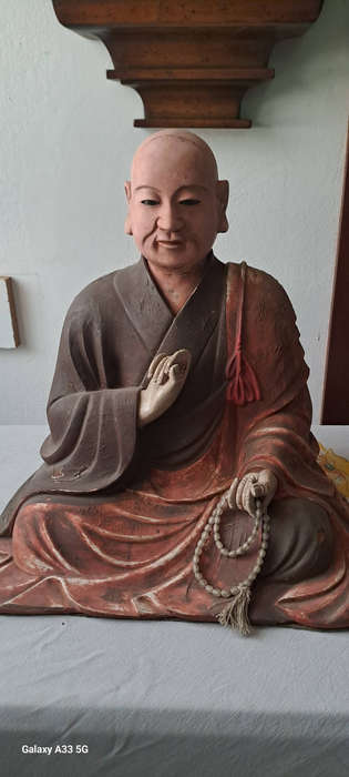 LARGE Antique Japanese Wooden Kobo Daishi Kukai ( )  Statue  very very rear