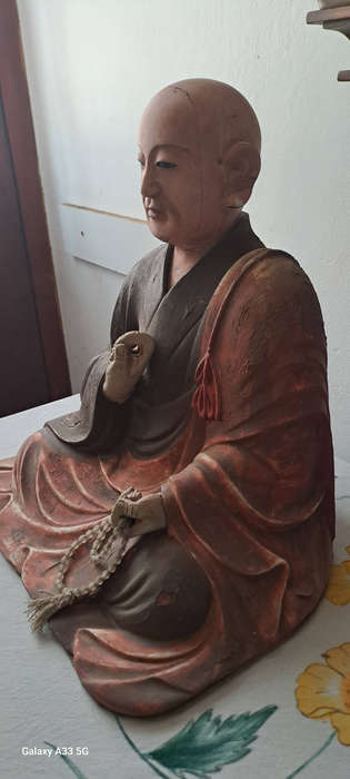LARGE Antique Japanese Wooden Kobo Daishi Kukai ( )  Statue  very very rear