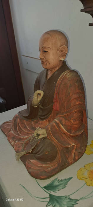 LARGE Antique Japanese Wooden Kobo Daishi Kukai ( )  Statue  very very rear