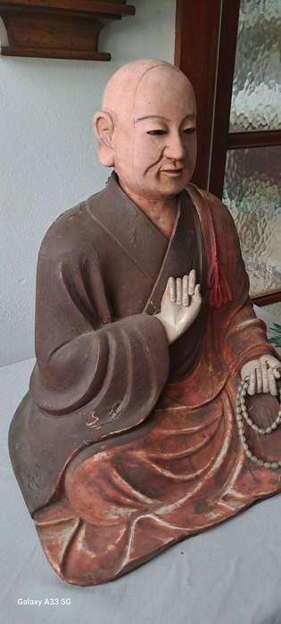 LARGE Antique Japanese Wooden Kobo Daishi Kukai ( )  Statue  very very rear