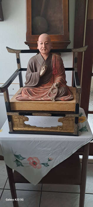 LARGE Antique Japanese Wooden Kobo Daishi Kukai ( )  Statue  very very rear