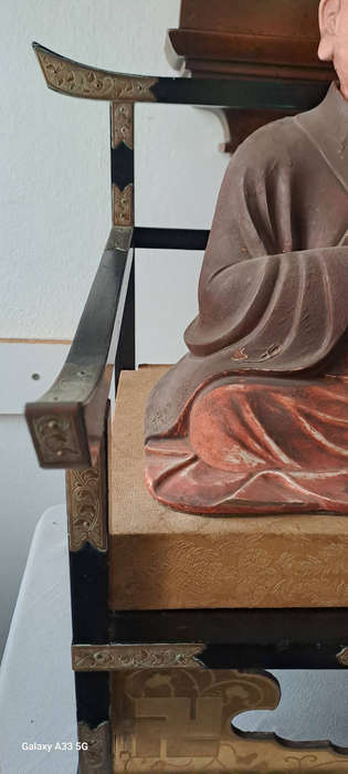 LARGE Antique Japanese Wooden Kobo Daishi Kukai ( )  Statue  very very rear