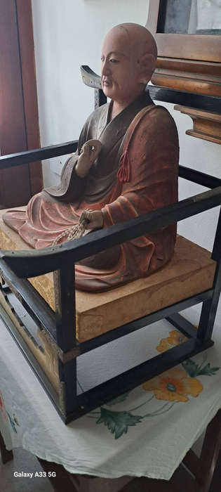 LARGE Antique Japanese Wooden Kobo Daishi Kukai ( )  Statue  very very rear
