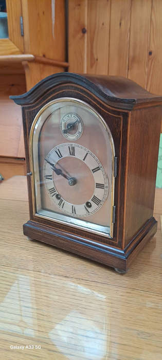 German 8 day rosewood mantle clock Hoffmeir ca 1900