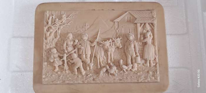 Bas Relief Petrified Limestone Carving Made in France Signed C.F. Becker