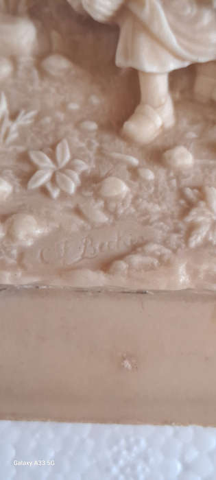 Bas Relief Petrified Limestone Carving Made in France Signed C.F. Becker