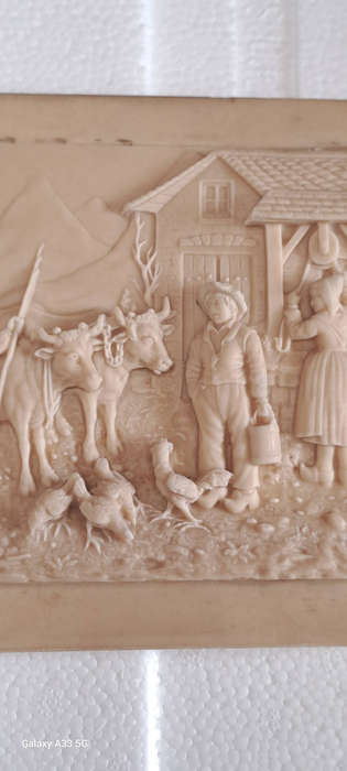 Bas Relief Petrified Limestone Carving Made in France Signed C.F. Becker