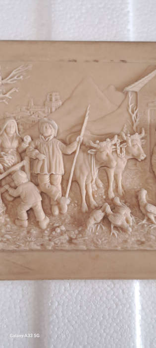 Bas Relief Petrified Limestone Carving Made in France Signed C.F. Becker
