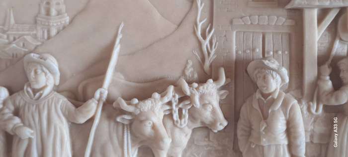 Bas Relief Petrified Limestone Carving Made in France Signed C.F. Becker