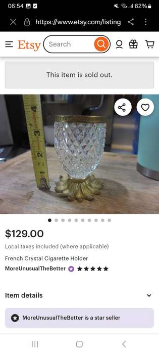 Vintage French crystal and brass cigarette holder