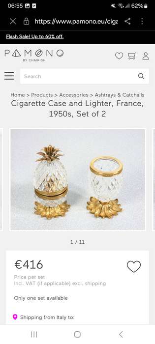 Vintage French crystal and brass cigarette holder