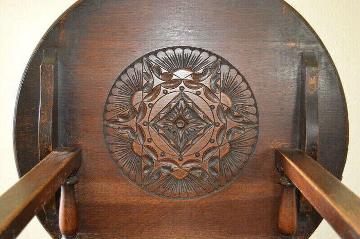 19th century antique Monk`s bench/ table of carved oak 1890`s
