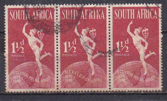 Union of SA 1949 Universal Postal Union 1 & 1/2d strip of 3 FU