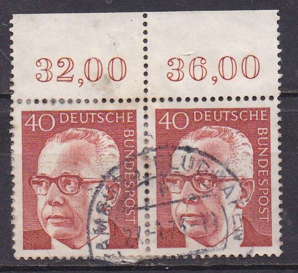 Germany 1970 president Gustav Heinemann 40pf top marginal pair FU