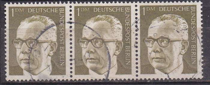 Germany 1970 president Gustav Heinemann 1DM strip of 3 FU