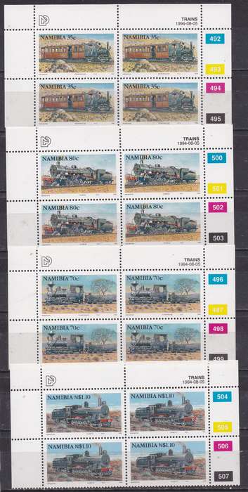 Namibia 1994 steam locomotives control blocks of 4 MNH