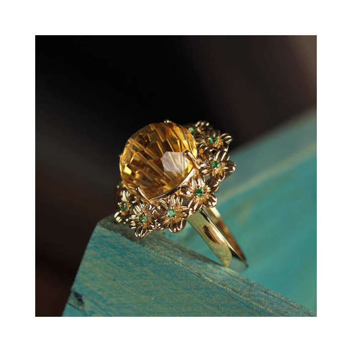 Adjustable Size Citrine Flower Open Ring