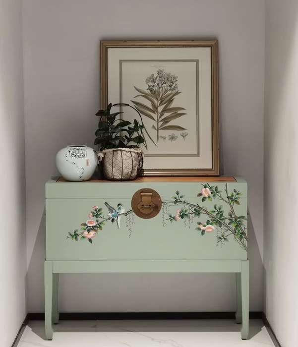 Chinese style hand-painted camphorwood solid wood storage cabinet