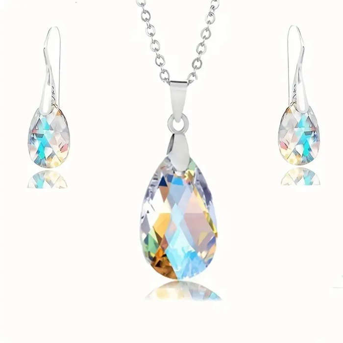 Crystal Glass Necklace and Earrings Jewelry Set
