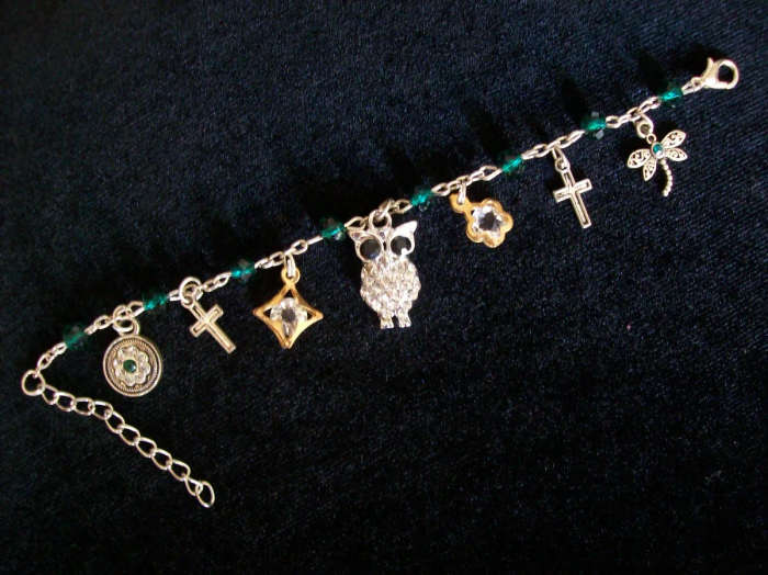 Emerald Green Austrian Crystal Charm Bracelet - Silver