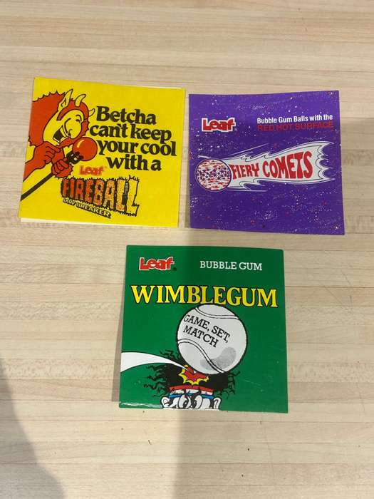 3 x Sticker lot FIRE BALLS and FIREY COMETS and WIMBLEDON BALLS - LEAF Sweets Mid 1980s South Africa