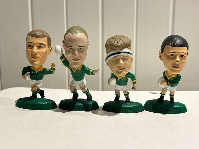 1995 South Africa Springboks RUGBY SHELL HEADLINERS Figure lot of 4 WIESE SMALL MULDER DALTON