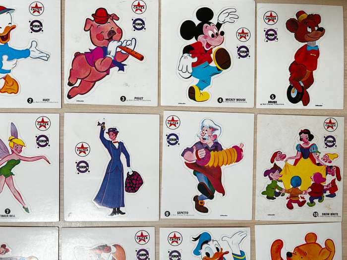 Texaco Caltex Oil DISNEY complete lot of 20 STICKERS Early 1970s South Africa exclusive
