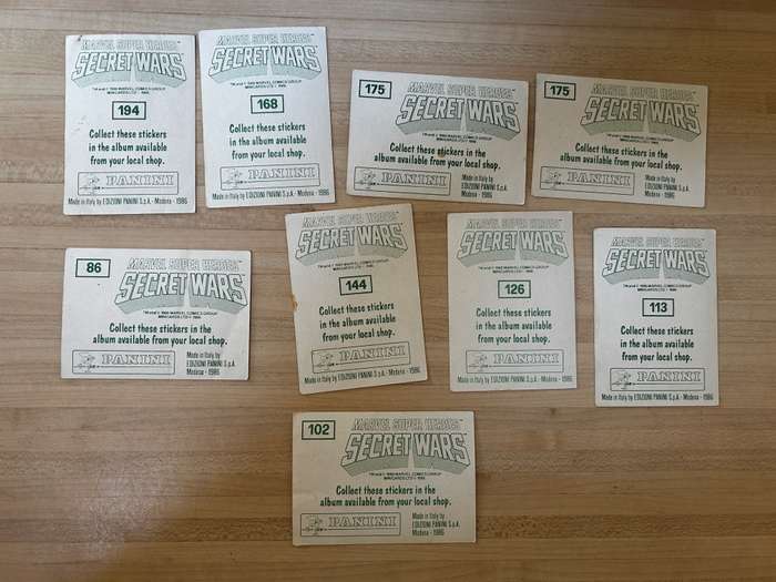 Loose lot of 9 x Marvel comics SECRET WARS stickers from 1984 Panini Italy