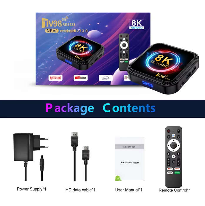 TV98 4+64G ATV 8K Smart TV Box Android 13 RK3528 Quad-core 2.4G&5G Dual Band Wifi+BT5.0 Media Player