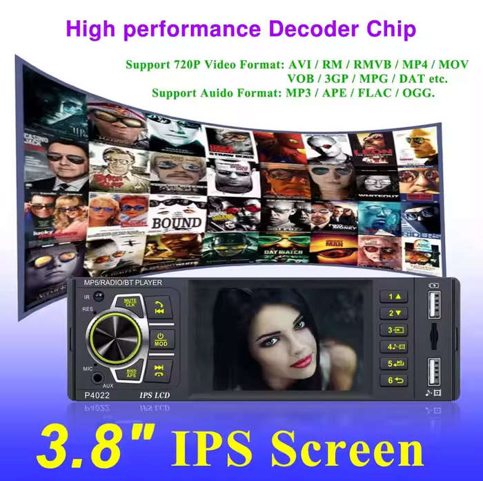 Digimark 3.8" Autoradio 1 Din IPS Touch Screen Audio Stereo FM BT With Remote
