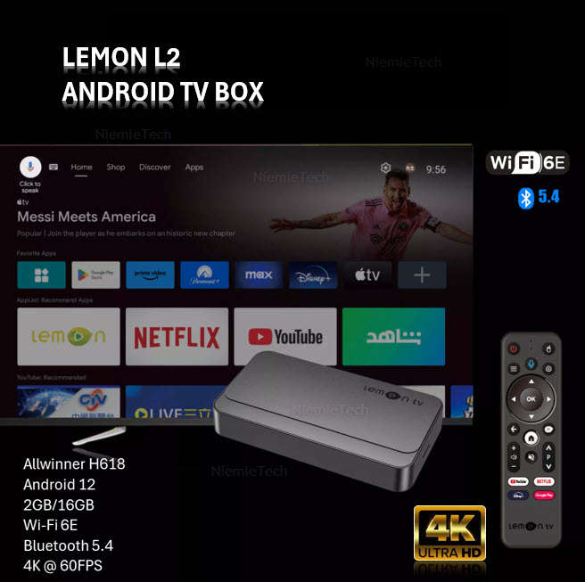 Android 12.0 Lemon Quad-Core Tv Box 2GB RAM 16GB ROM with 5G WiFi 4K HD Netflix Certified