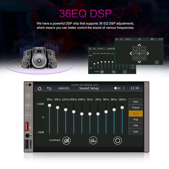 Podofo 7Inch Touch Double Din Wireless Android Auto Carplay Radio BT FM AM USB Type-C & DVR Function