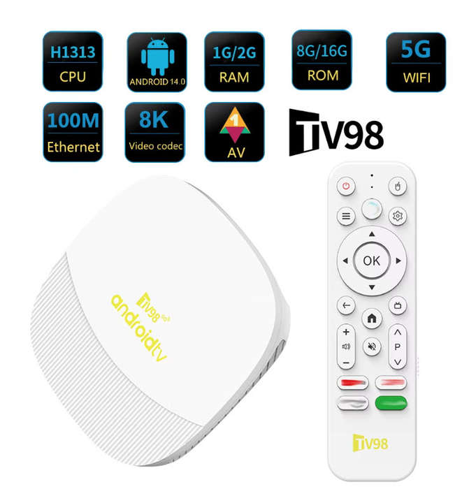 Latest Gen Android 14 8K TV98 MAX with 2GB Ram TV Box & ATV OS,  H313 Cpu Dual Band WiFi, BT5.2