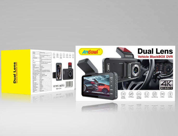 Dual Lens Vehicle BlackBox DVR  4K High-Definition Dash Cam