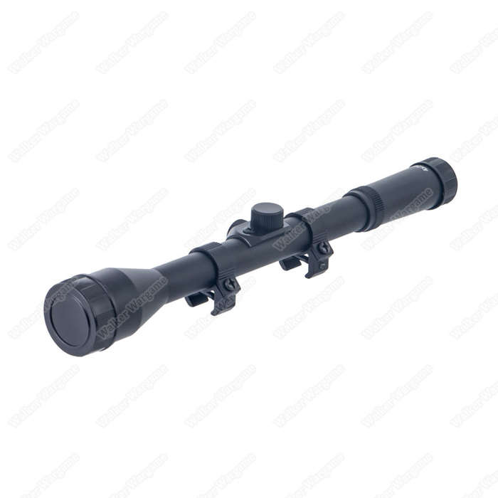 4X28 Plastic Rifle Scope Black Fine Duplex Gloss Reticle with Rings. 727