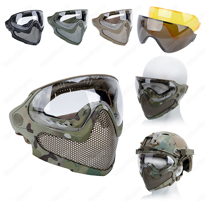 Pilot Full Face Mask with Goggle ,Metal Mesh Mask - Multicam