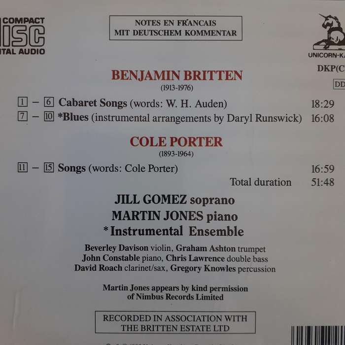 Britten/Porter/Gomez/Jones - Britten's Blues & Cabaret Songs & Songs By Cole Porter (1993)