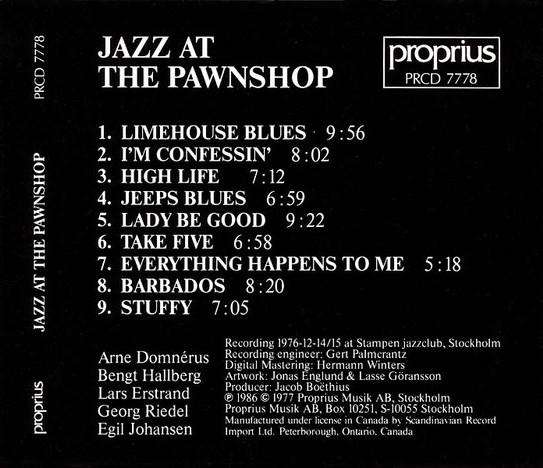 Domnérus / Hallberg / Erstrand / Riedel / Johansen - Jazz At The Pawnshop [Import CD] (1976/re1996)