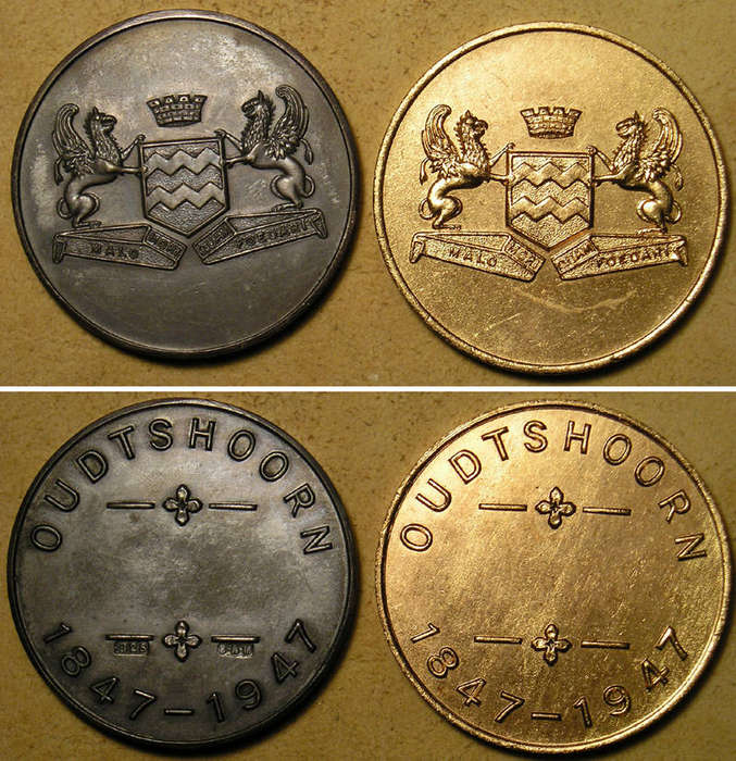 Oudtshoorn Centenary 1847-1947 Boxed Silver and Bronze Commemorative Medals